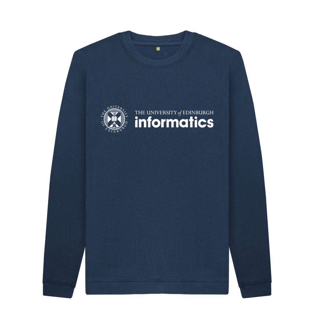 Navy sweatshirt with white University crest and text that reads ' University of Edinburgh: Informatics'