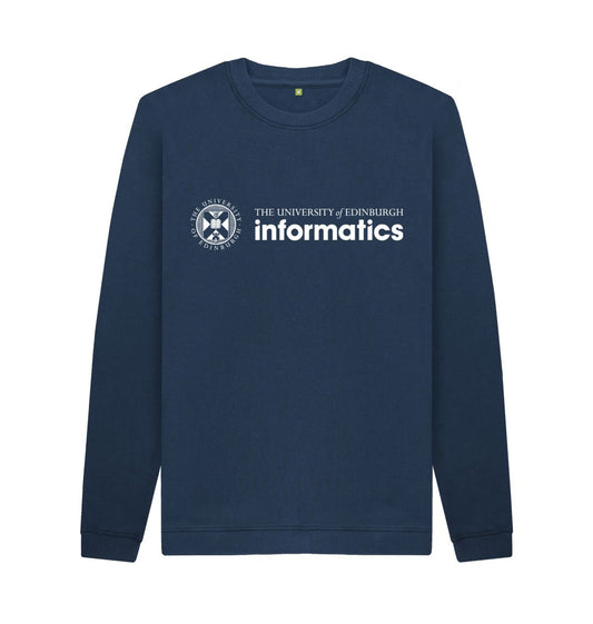 Navy sweatshirt with white University crest and text that reads ' University of Edinburgh: Informatics'