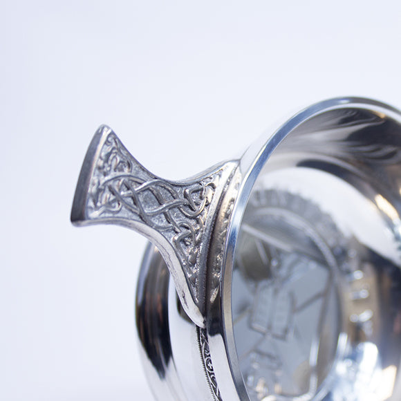 Close up of the design on the quaich's handle