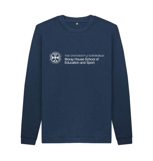 Navy Sweatshirt with white University crest and text that reads ' University of Edinburgh :  Moray House School of Education and Sport Sweatshirt'