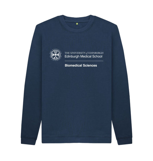 Navy Sweatshirt with white University crest and text that reads ' University of Edinburgh : Edinburgh Medical School - Biomedical Sciences '
