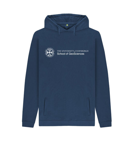 Navy hoodie with white University crest and text that reads ' University of Edinburgh School of GeoSciences