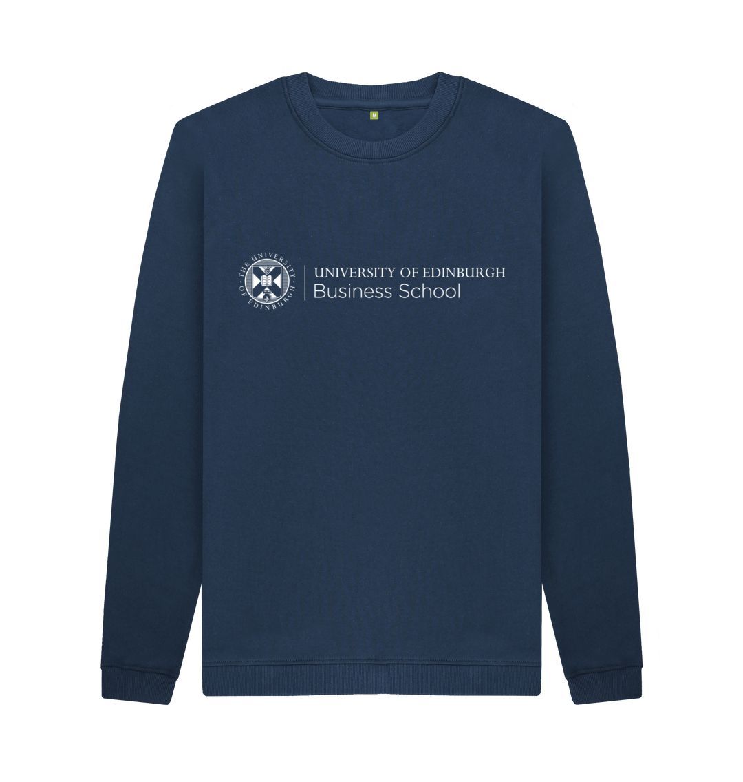 Navy sweatshirt with white University crest and text that reads ' University of Edinburgh Business School'