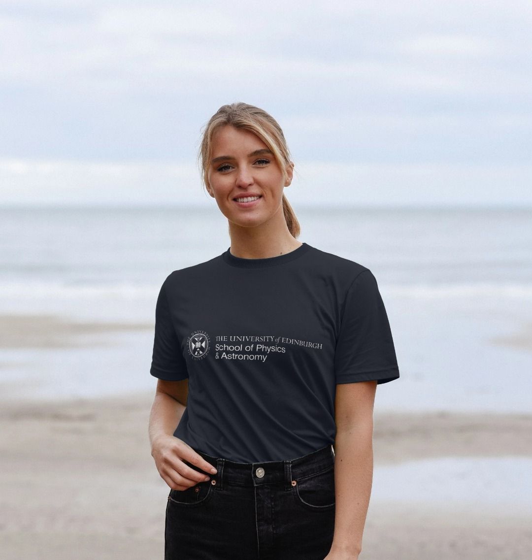 A model wearing our School of Physics & Astronomy T Shirt
