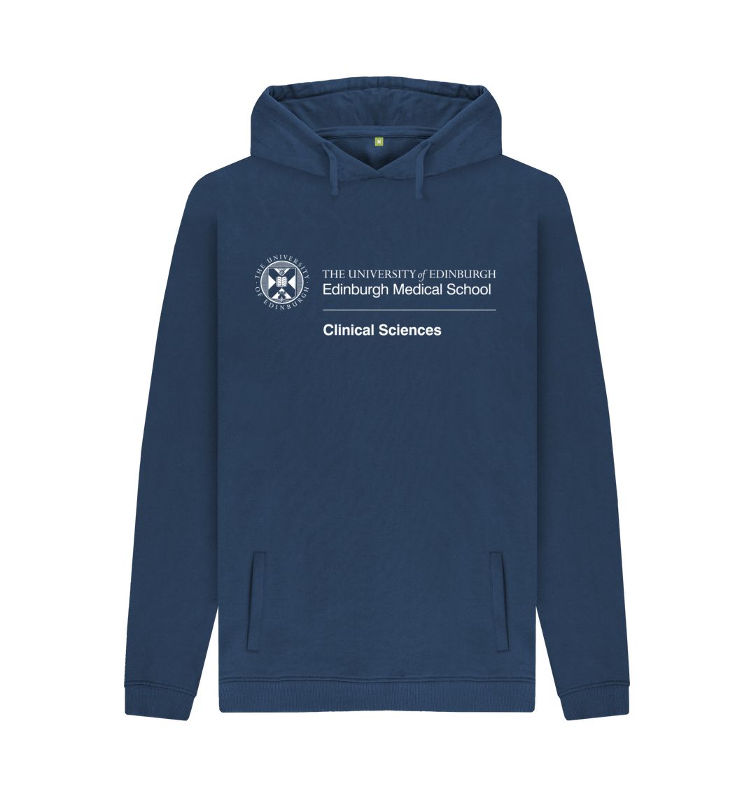 Navy Hoodie with white University crest and text that reads ' University of Edinburgh : Edinburgh Medical School - Clinical Sciences