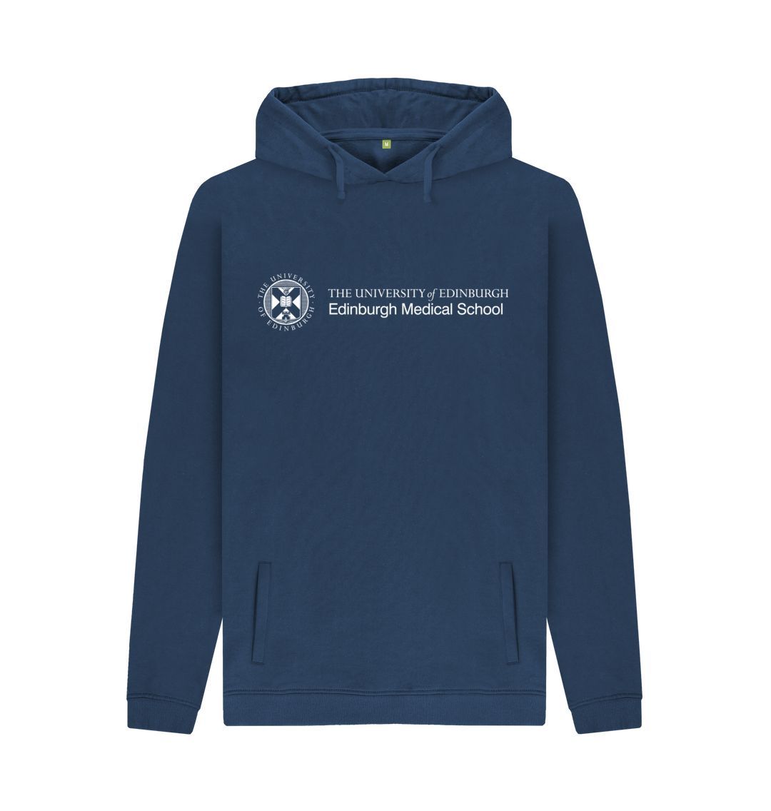 Navy Hoodie with white University crest and text that reads ' University of Edinburgh : Edinburgh Medical School'