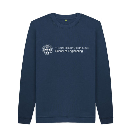 Navy Sweatshirt with white University crest and text that reads ' University of Edinburgh School of Engineering