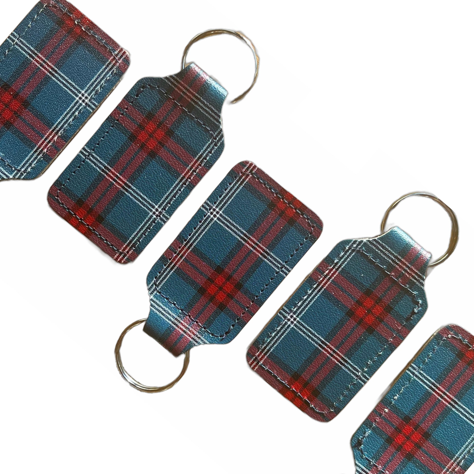 Row of key rings with a tartan design