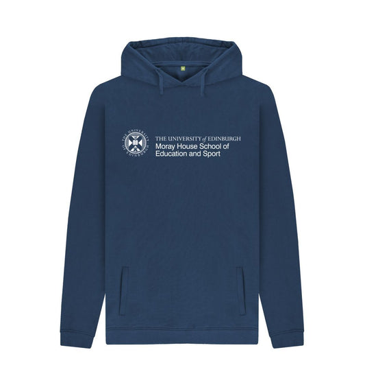 Navy Hoodie with white University crest and text that reads ' University of Edinburgh : Moray House School of Education and Sport'