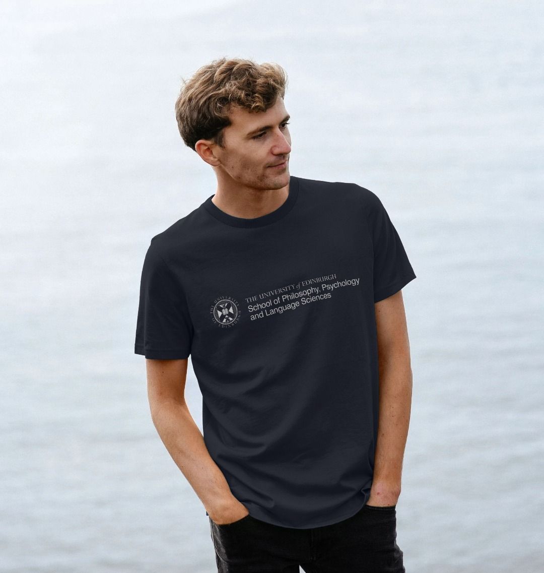 A model wearing our School of Philosophy, Psychology and Language Sciences T Shirt 