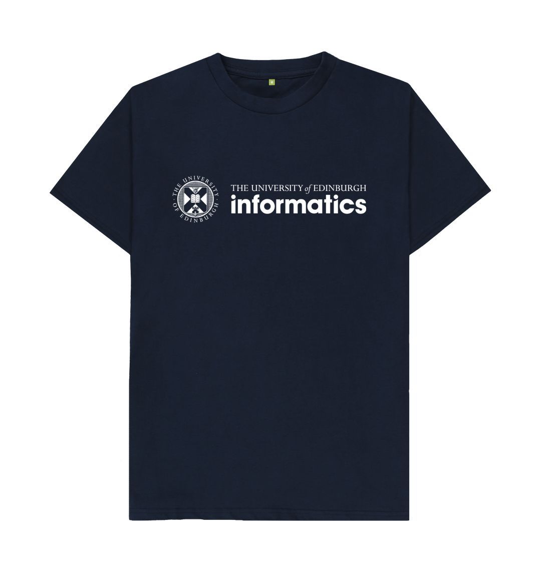 Navy T Shirt with white University crest and text that reads ' University of Edinburgh: Informatics'