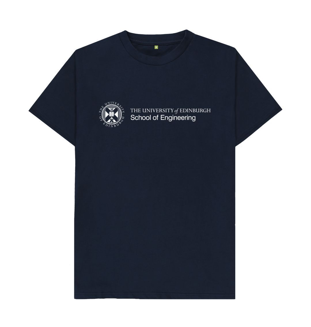 Navy T Shirt with white University crest and text that reads ' University of Edinburgh School of Engineering